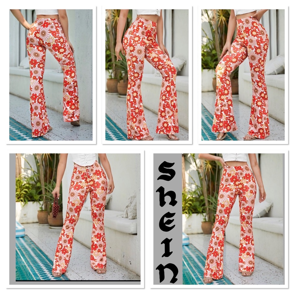Shein Floral Print Flare Leg Pants. Size 2